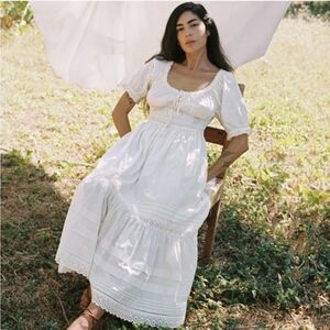 Nwt Christy Dawn White Ruched Puff Sleeve Sundress